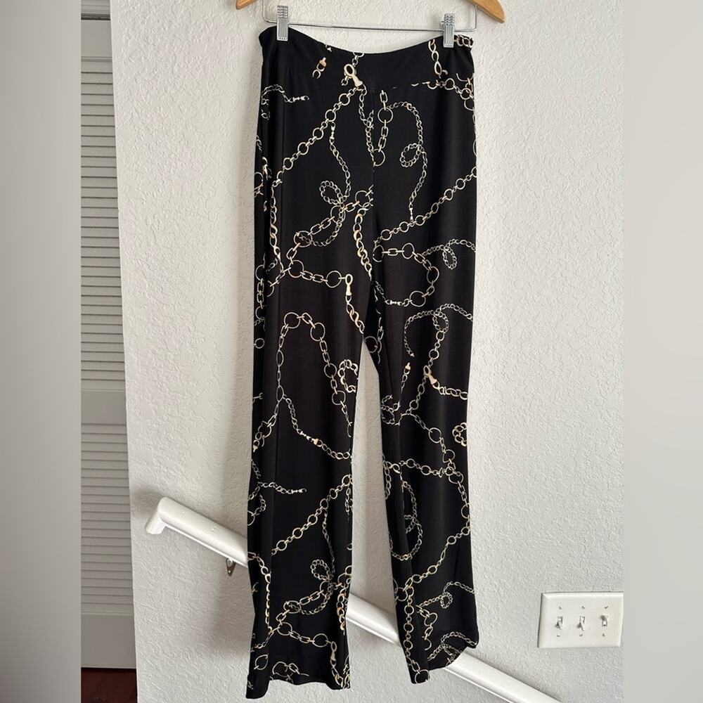Harve Benard Black Gold Chain Palazzo Pants Stretchy Mobwife Siren Y2K Glam